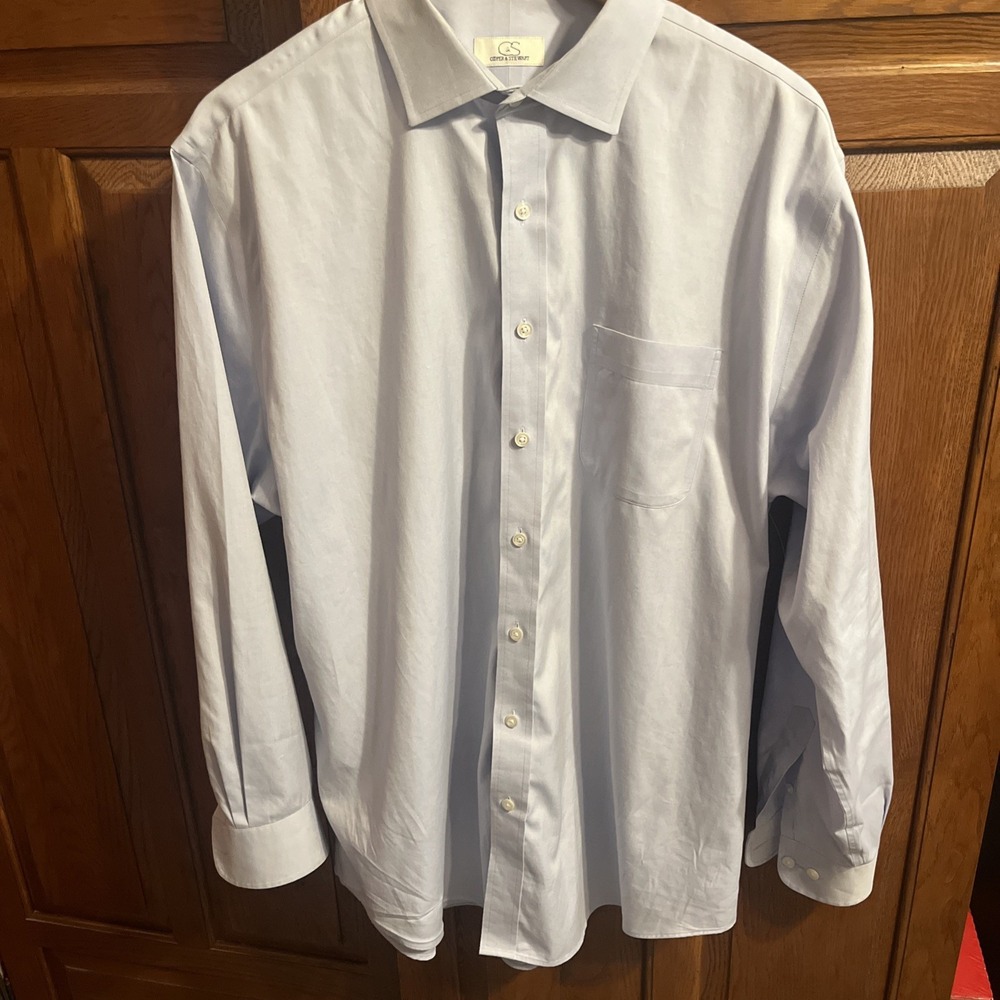 Dress Shirt Button Up‎ 100% Cotton Cooper & Stewart Blue 17 34/35 Regular